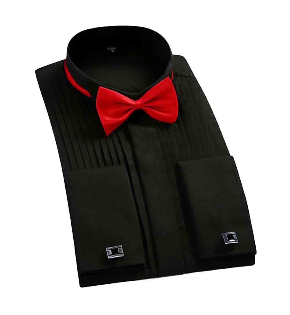 Slim Fit Dress Shirt Black with 2 bow ties