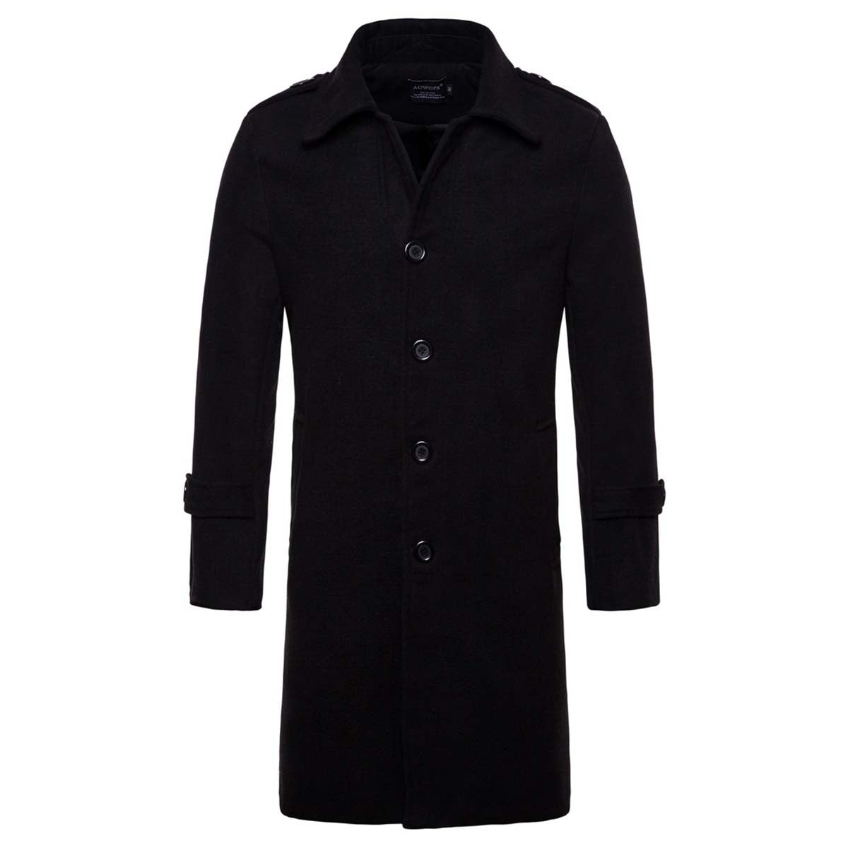 Men's Coat Long Slim Fit Winter Coat Solid Color with Flap Collar Black