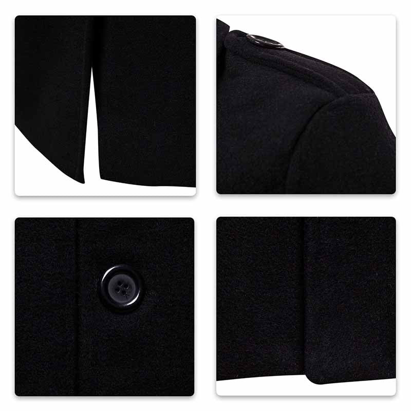 Men's Coat Long Slim Fit Winter Coat Solid Color with Flap Collar Black