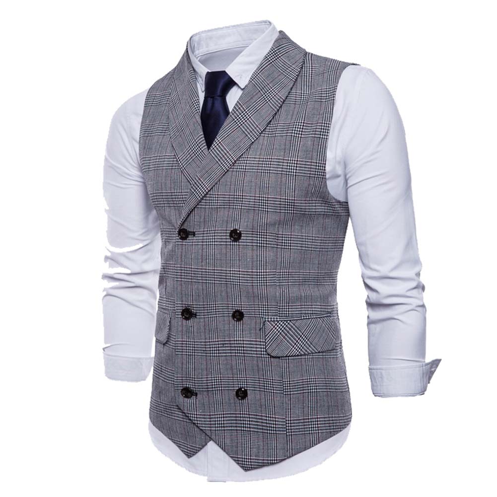 Men's Plaid Vests Stripes Business Slim Fit Vests Grey