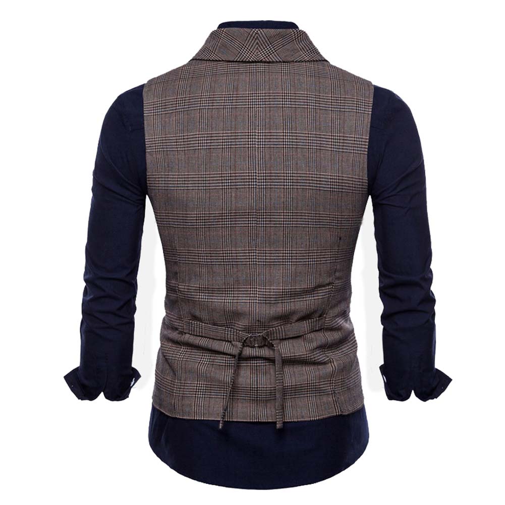 Men's Plaid Vests Stripes Business Slim Fit Vests Coffee