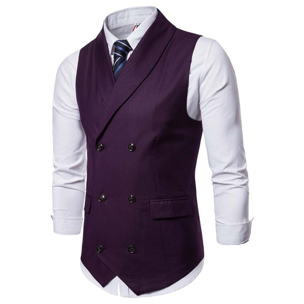 Slim Fit Solid Vest Double Breasted Dark Red