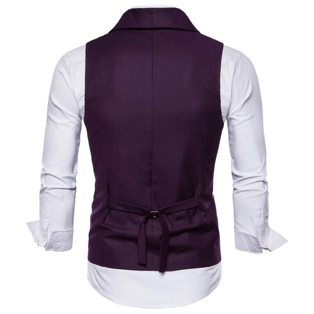 Slim Fit Solid Vest Double Breasted Dark Red
