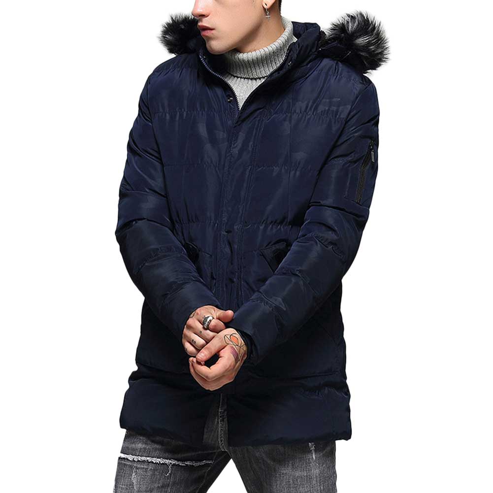 Hood Removable Faux Fur Coat Navy
