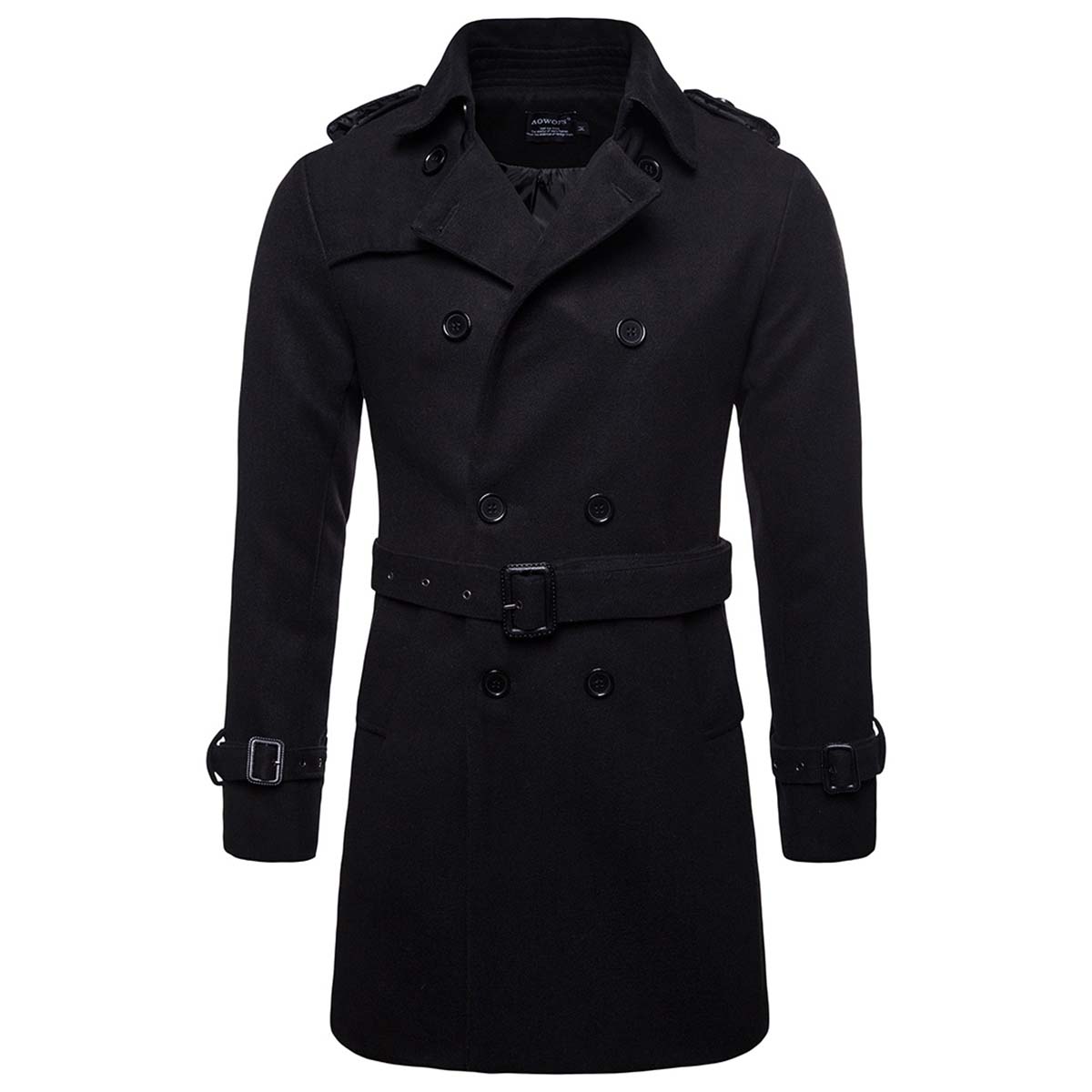 Men's Regular Fit Winter Overcoat Long Wool Coat with Belt