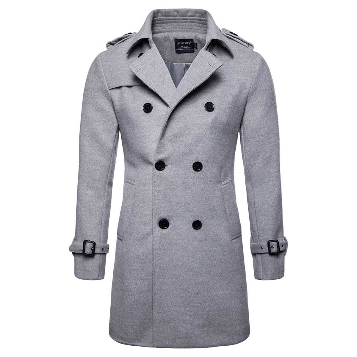 Men's Regular Fit Winter Overcoat Long Wool Coat with Belt