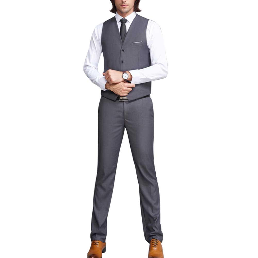 Men's Slim Fit Single Breasted Vest Grey