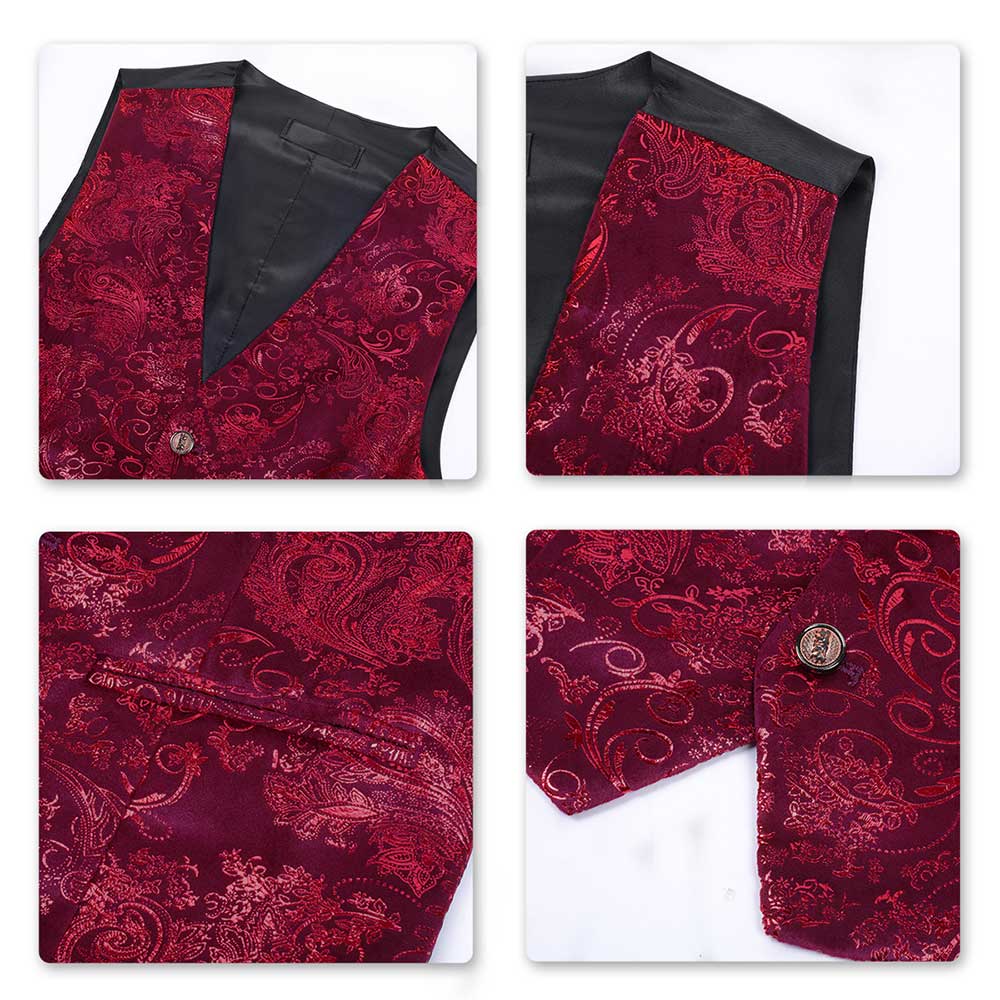 Single Breasted Slim Fit Printed Vest Waistcoat Red