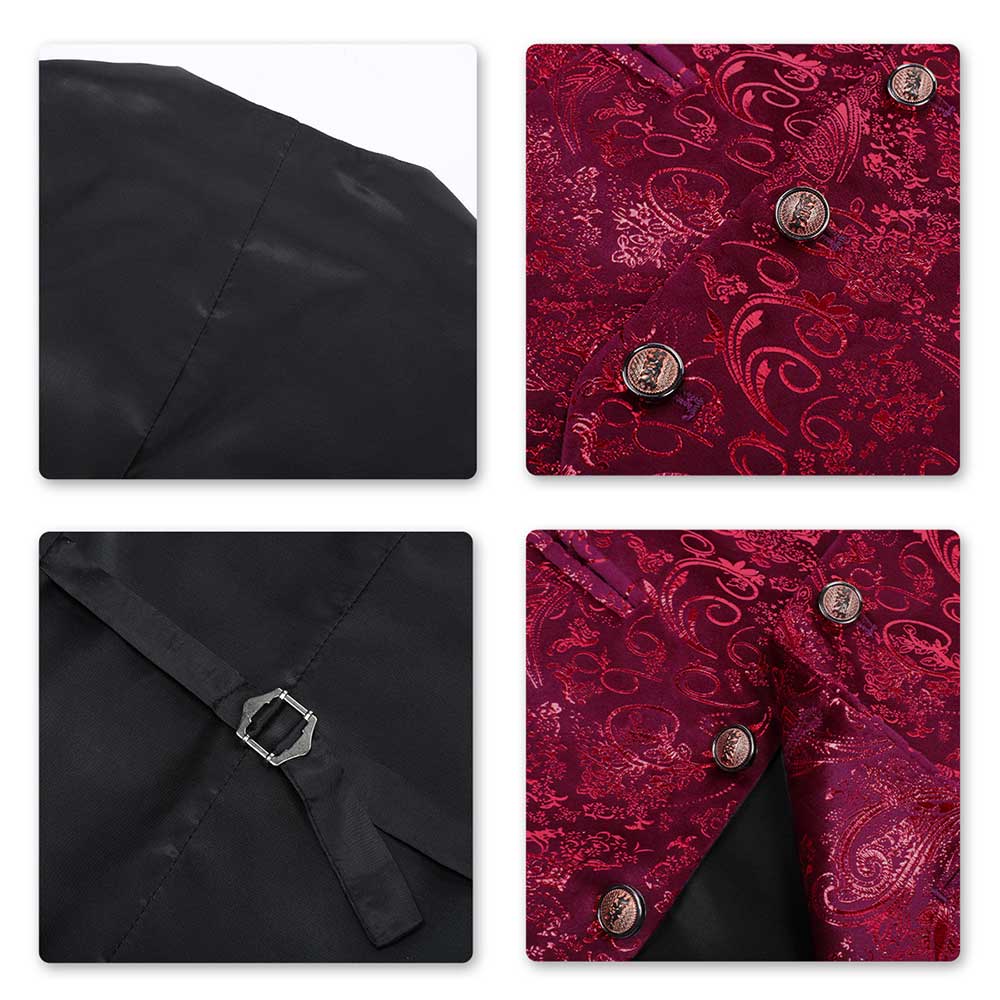 Single Breasted Slim Fit Printed Vest Waistcoat Red