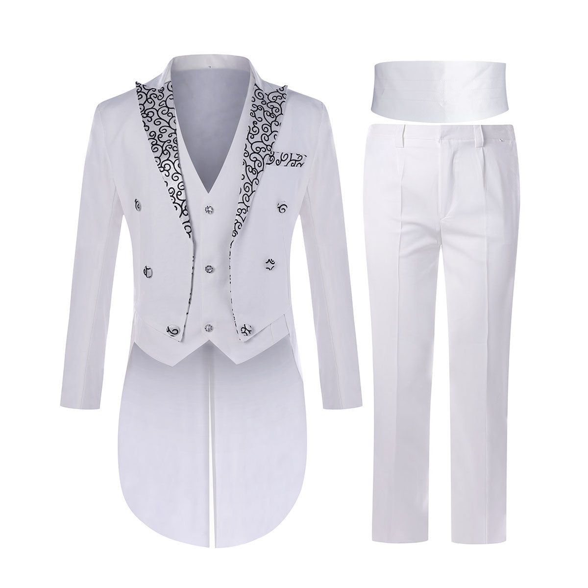 Mens Tailcoat 5 Piece Dress Suit Slim Fit Swallowtail jacket White