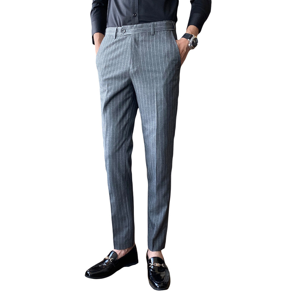 Men's Stripe Pants Casual Slim Fit Trousers Dress Pants