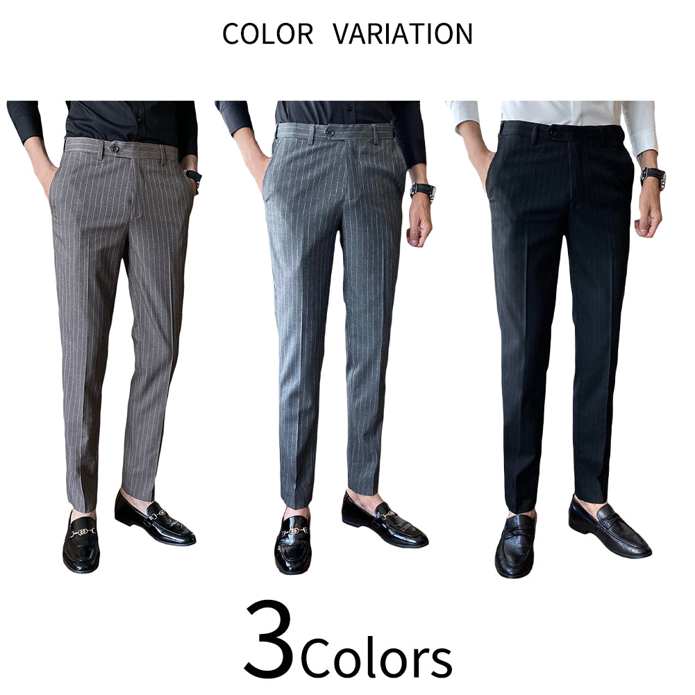 Men's Stripe Pants Casual Slim Fit Trousers Dress Pants