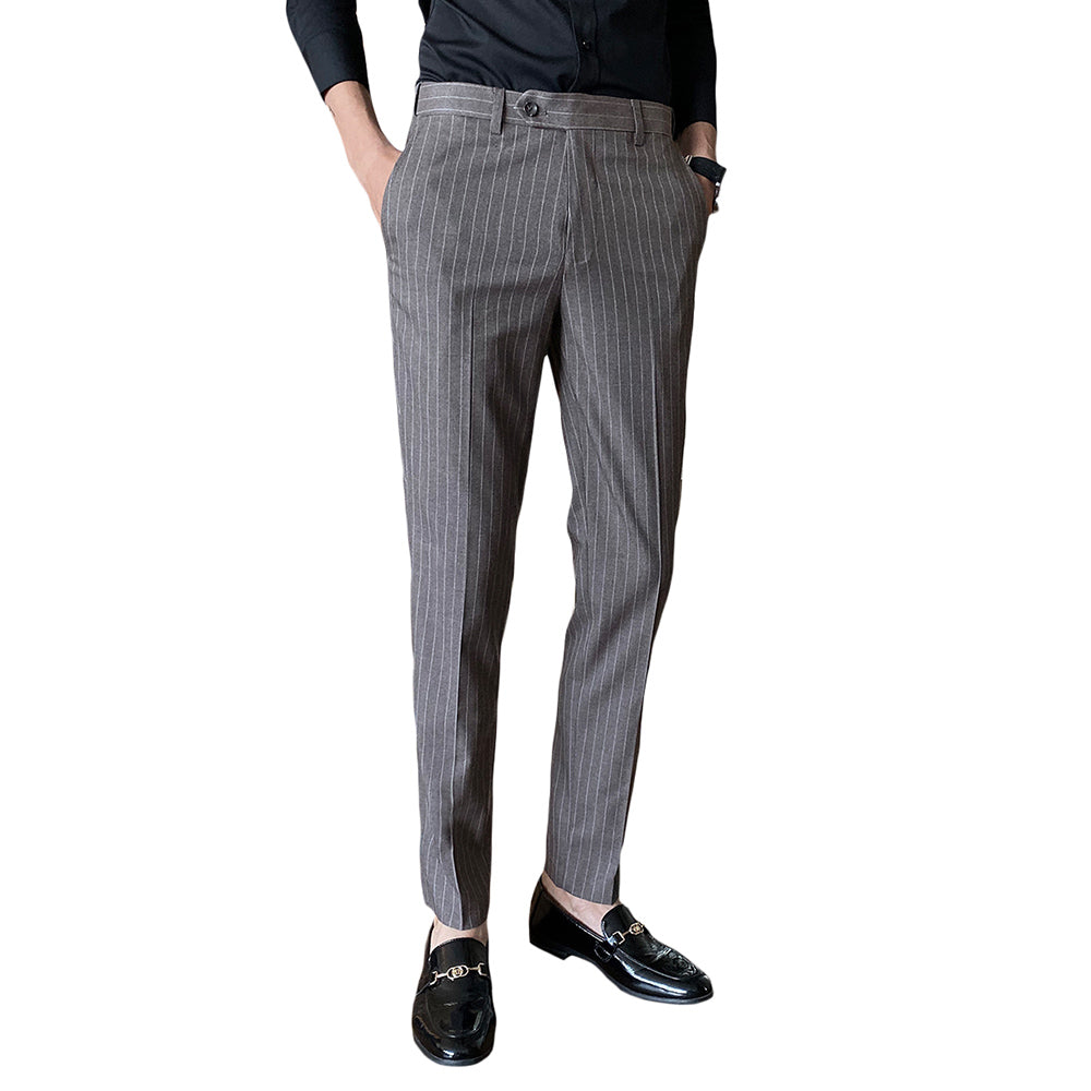 Men's Stripe Pants Casual Slim Fit Trousers Dress Pants