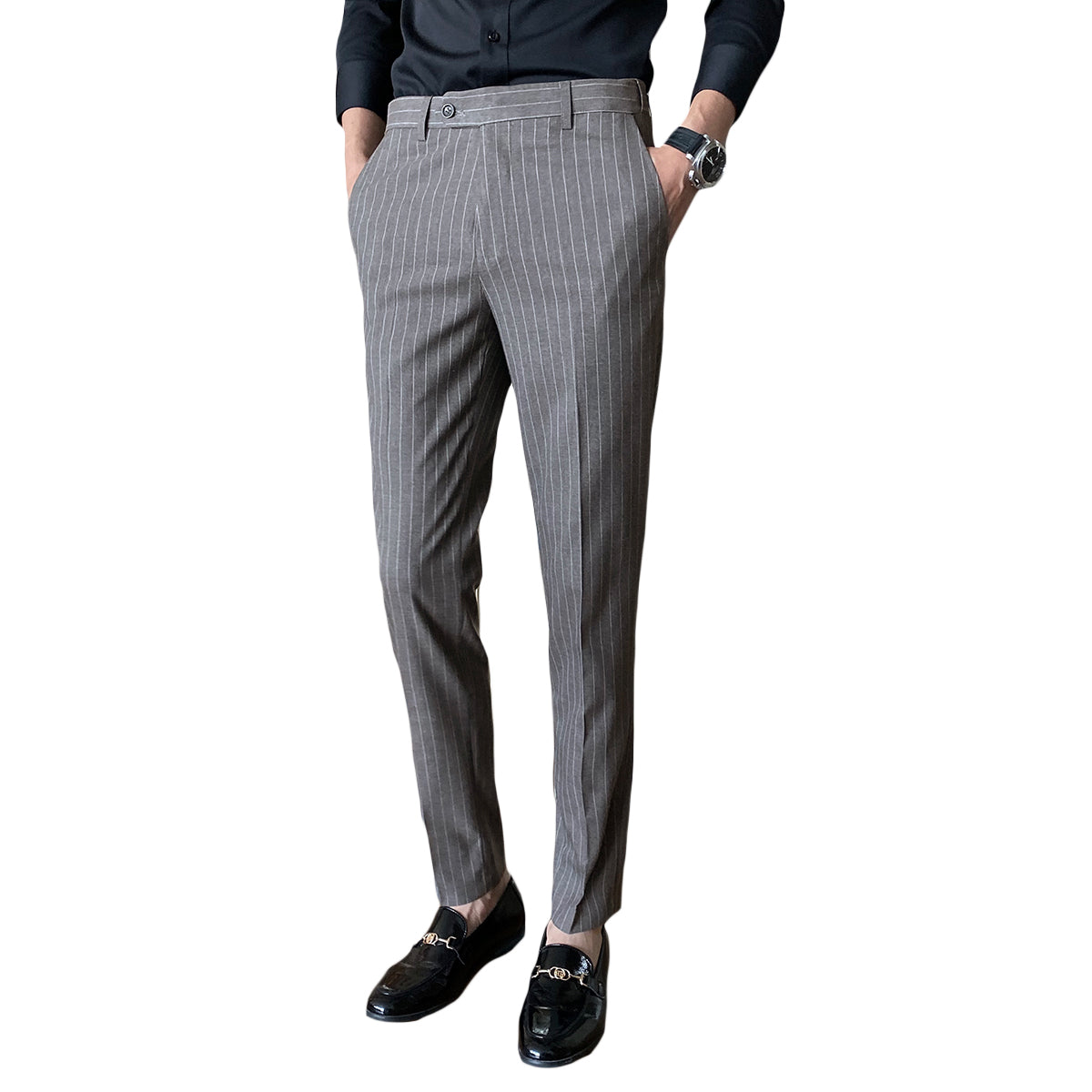 Men's Stripe Pants Casual Slim Fit Trousers Dress Pants