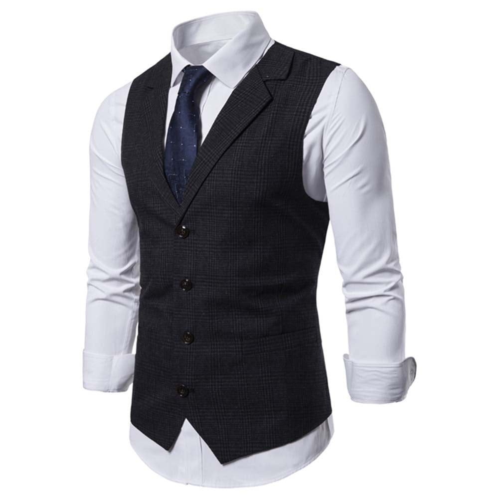 Plaid Single Breasted Vest Black