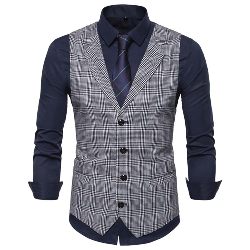 Plaid Single Breasted Vest Grey