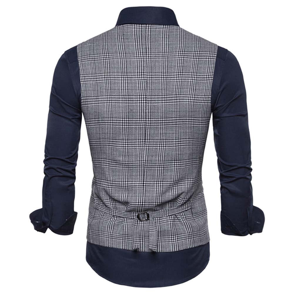 Plaid Single Breasted Vest Grey