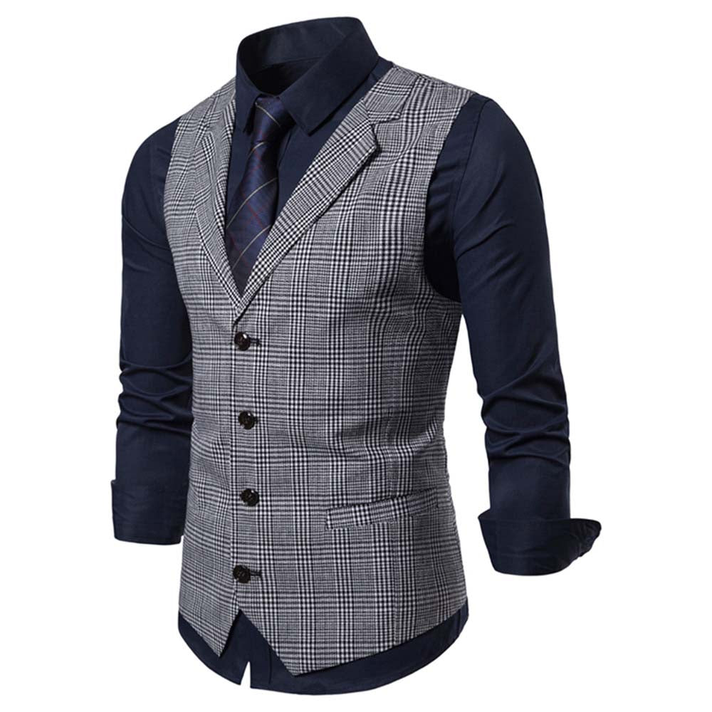 Plaid Single Breasted Vest Grey