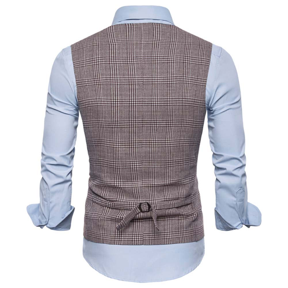 Plaid Single Breasted Vest Brown