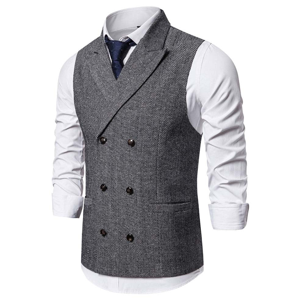 Slim Fit Casual Double Breasted Vest LightGray