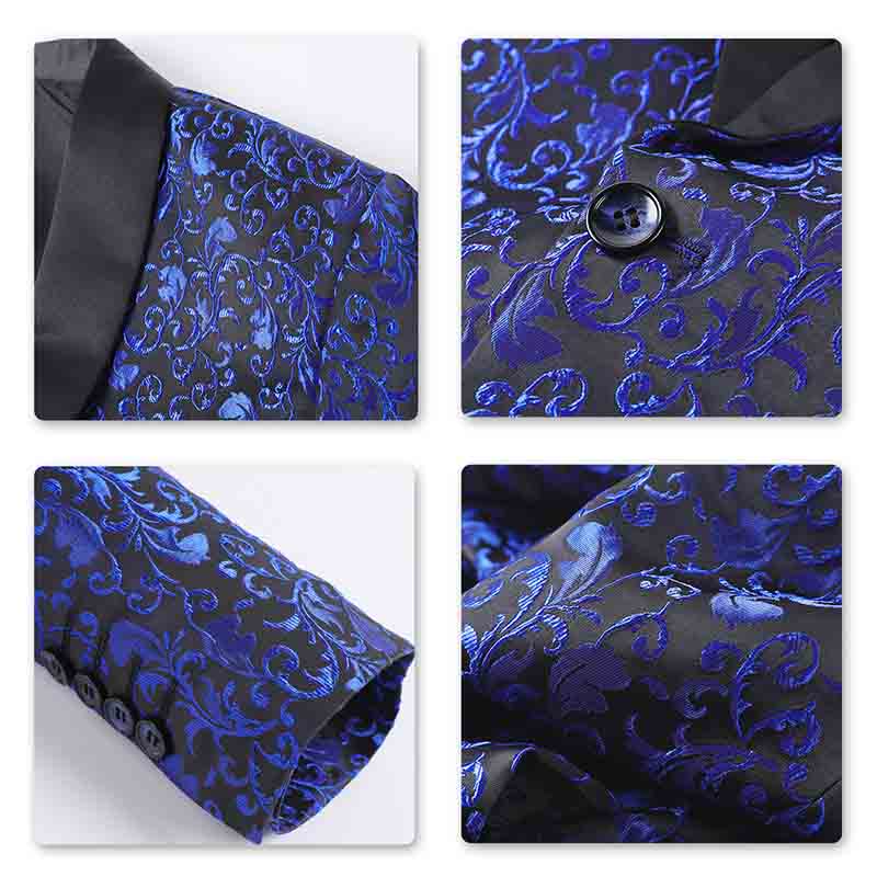 Men's Floral Jacquard Dress Suit Jacket Printed Tux Blazer Blue
