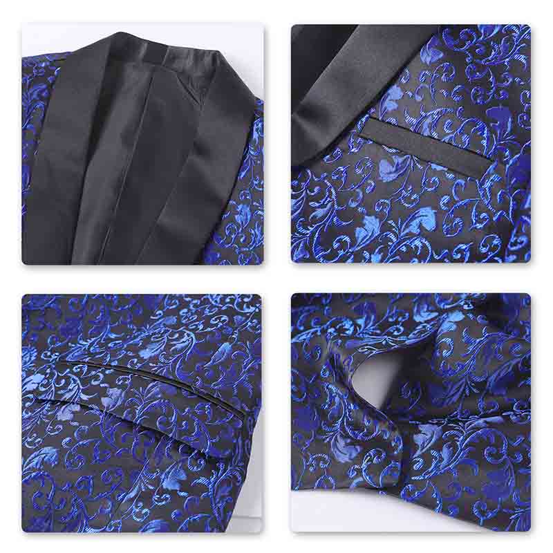 Men's Floral Jacquard Dress Suit Jacket Printed Tux Blazer Blue