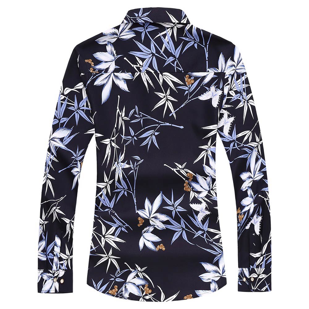 Men's Regular Fit Printed Casual Shirt Floral Shirts Navy