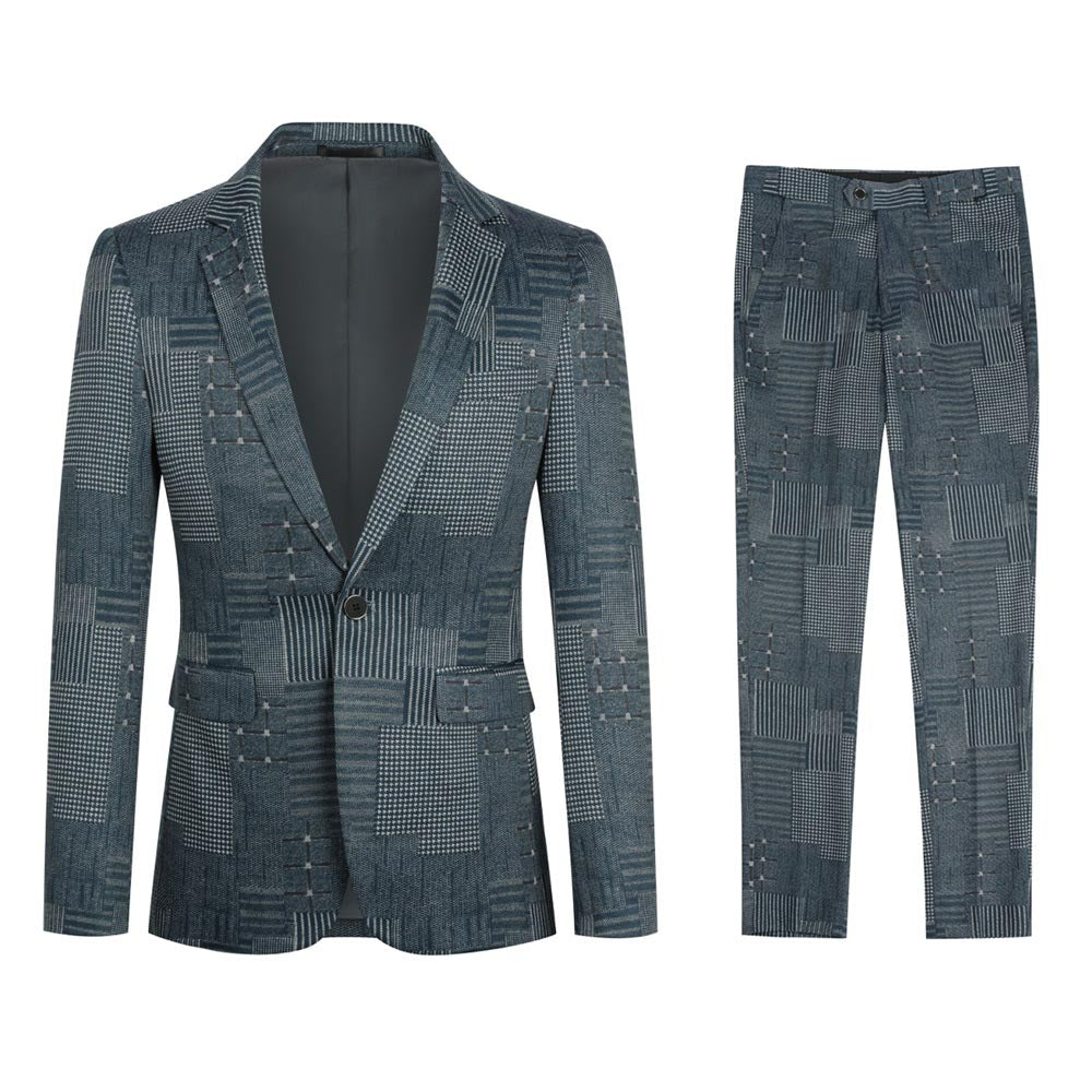 Plaid Stripe Suit Slim Fit 2-Piece Casual Suit