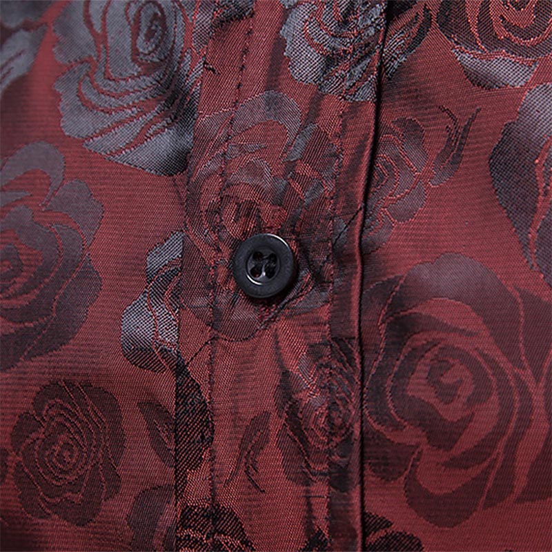 Men's Slim Fit Rose Printed Fashion Casual Shirt Red