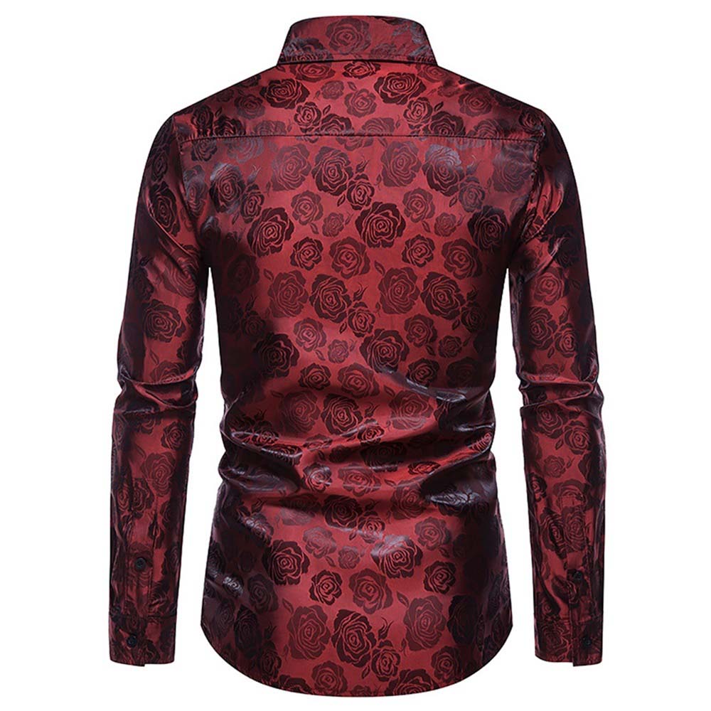 Men's Slim Fit Rose Printed Fashion Casual Shirt Red