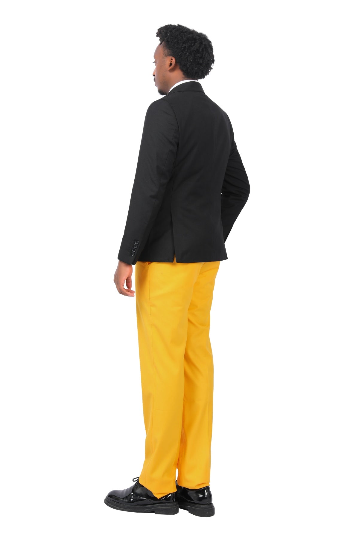 Men's 3-Piece Fashion One Button Color-Blocking Suit Yellow
