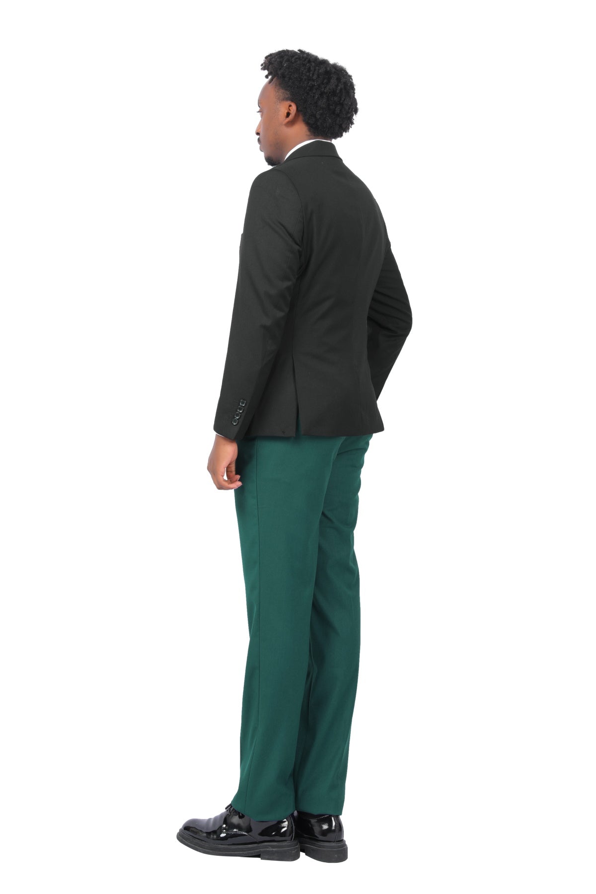 Men's 3-Piece Fashion One Button Color-Blocking Suit Dark Green