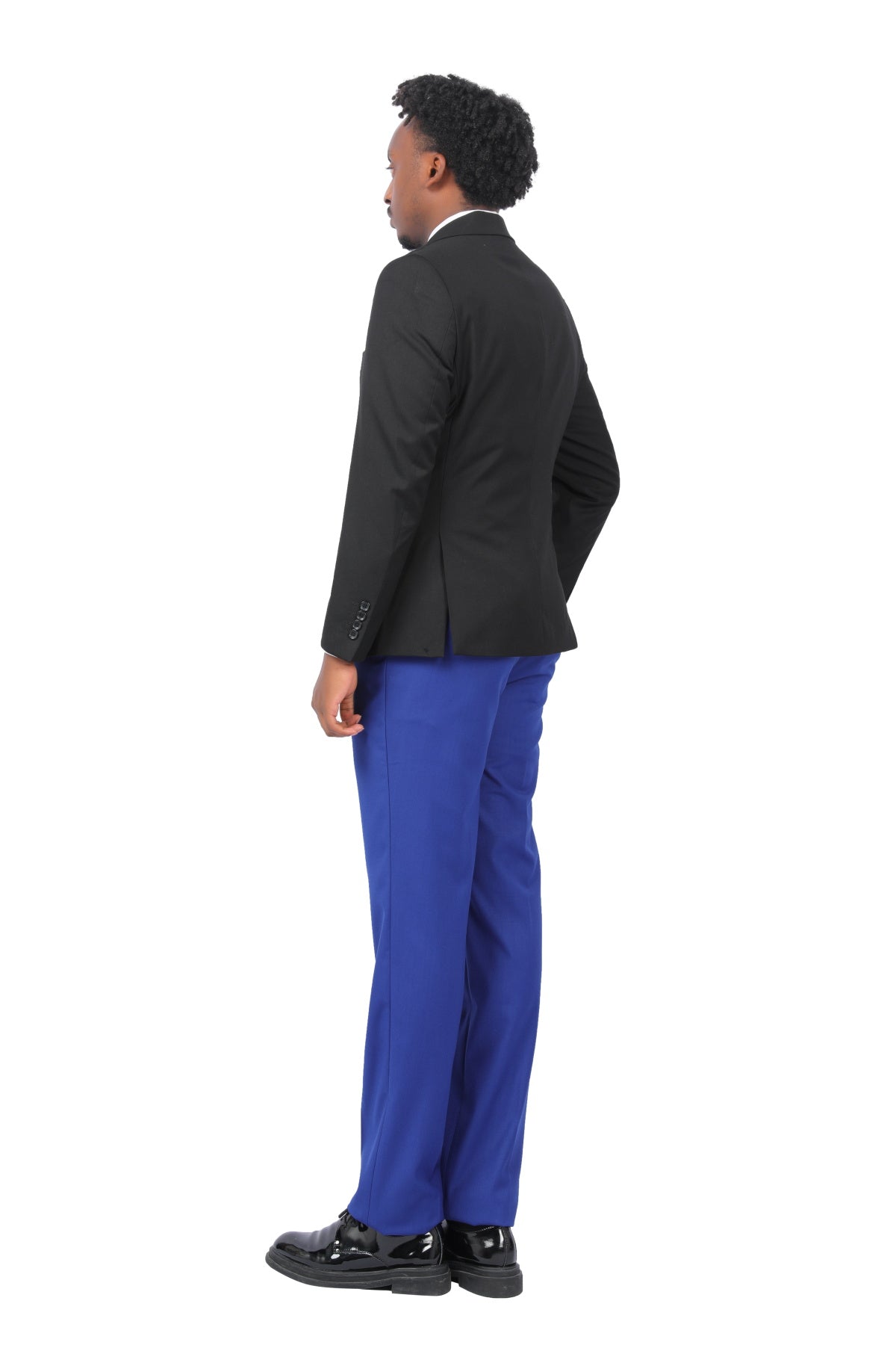 Men's 3-Piece Fashion One Button Color-Blocking Suit Blue