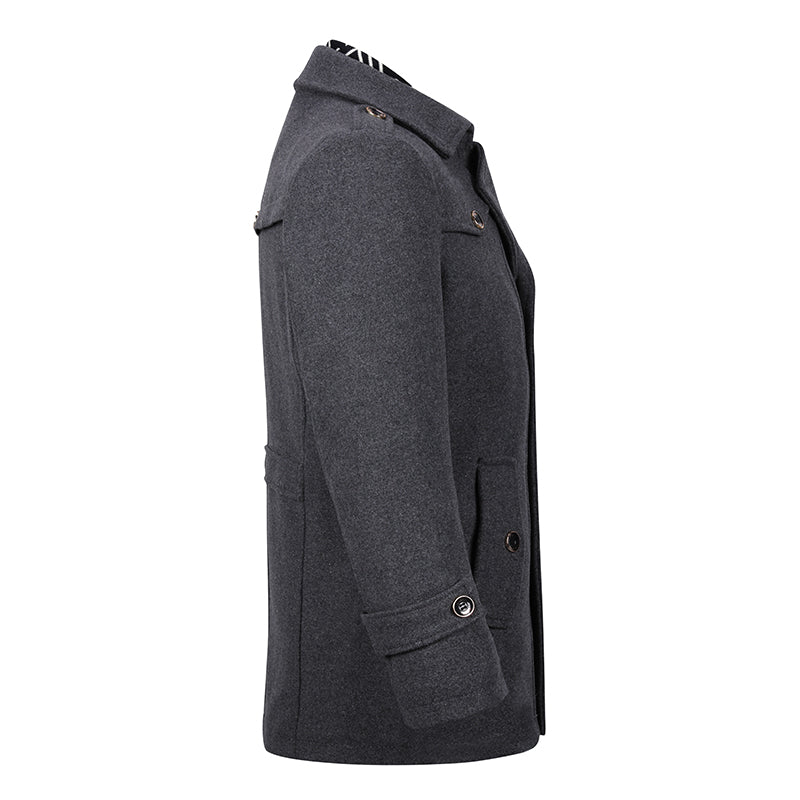 Slim Fit Casual Soild Grey Overcoat With Removable Scarf
