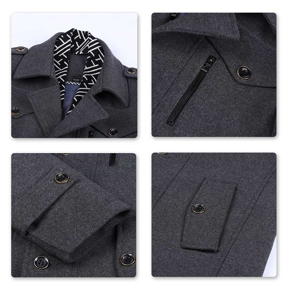 Slim Fit Casual Soild Grey Overcoat With Removable Scarf
