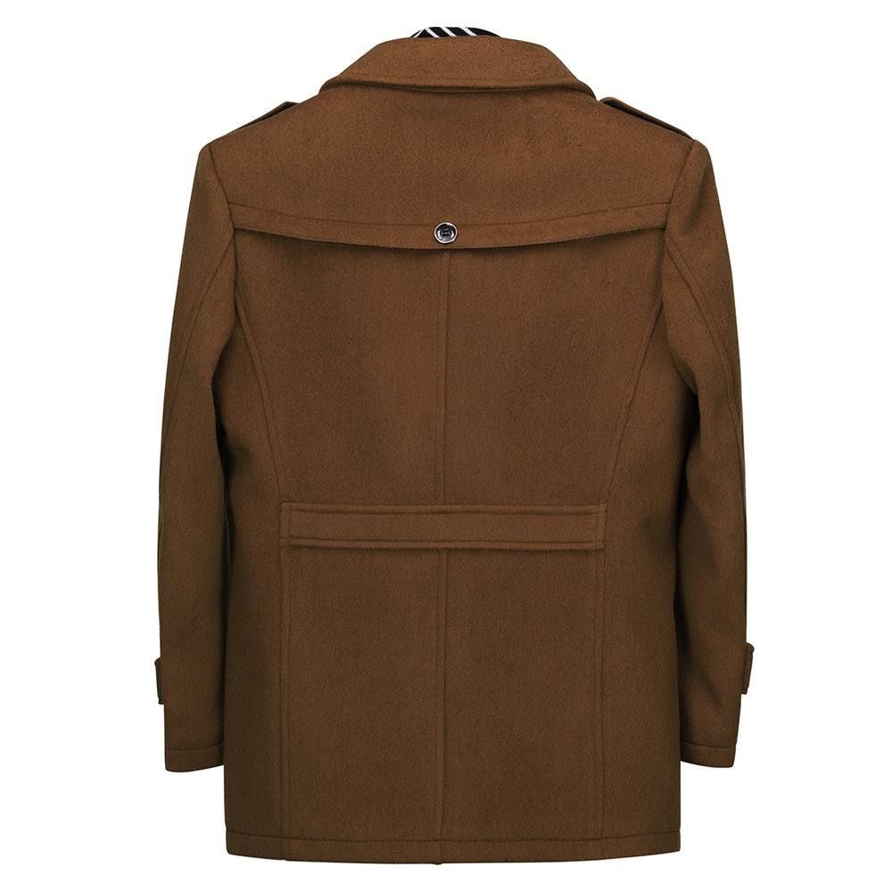 Slim Fit Casual Soild Sienna Overcoat With Removable Scarf