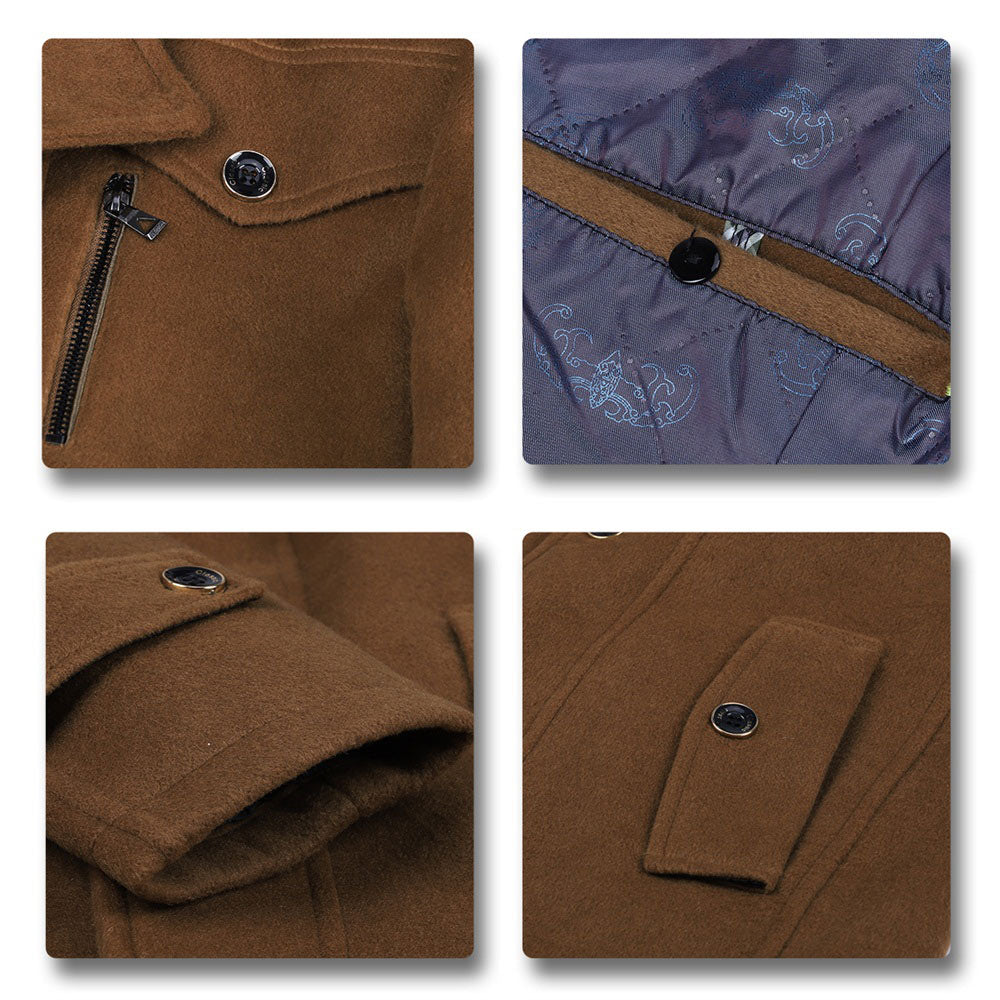 Slim Fit Casual Soild Sienna Overcoat With Removable Scarf
