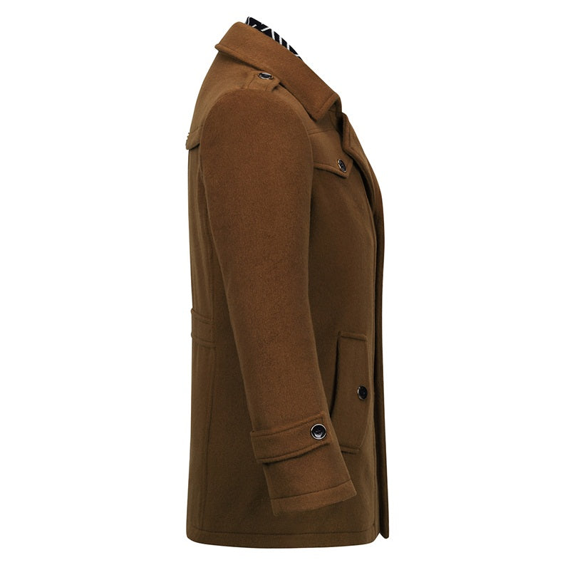 Slim Fit Casual Soild Sienna Overcoat With Removable Scarf