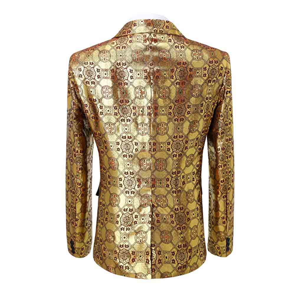 Men's Casual Floral Print Jacket Slim Fit Blazer Gold