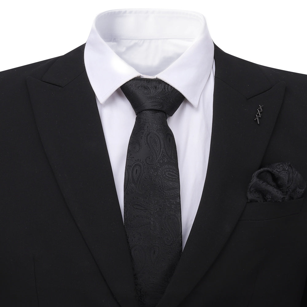 Printed Floral Tie Neckties Set with Handkerchief Cufflinks