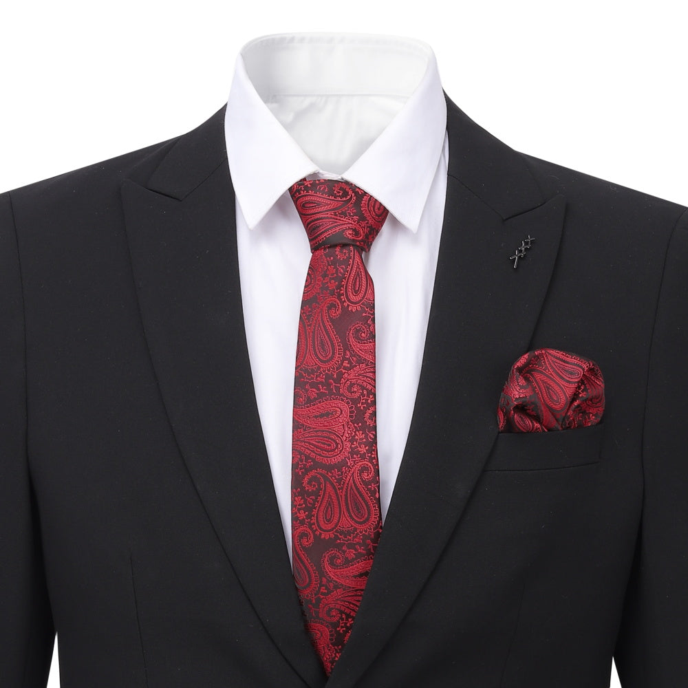 Printed Floral Tie Neckties Set with Handkerchief Cufflinks