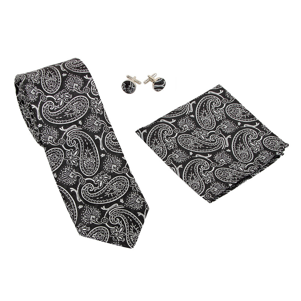 Printed Floral Tie Neckties Set with Handkerchief Cufflinks