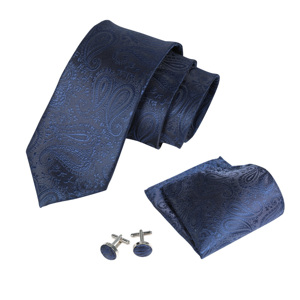 Printed Floral Tie Neckties Set with Handkerchief Cufflinks