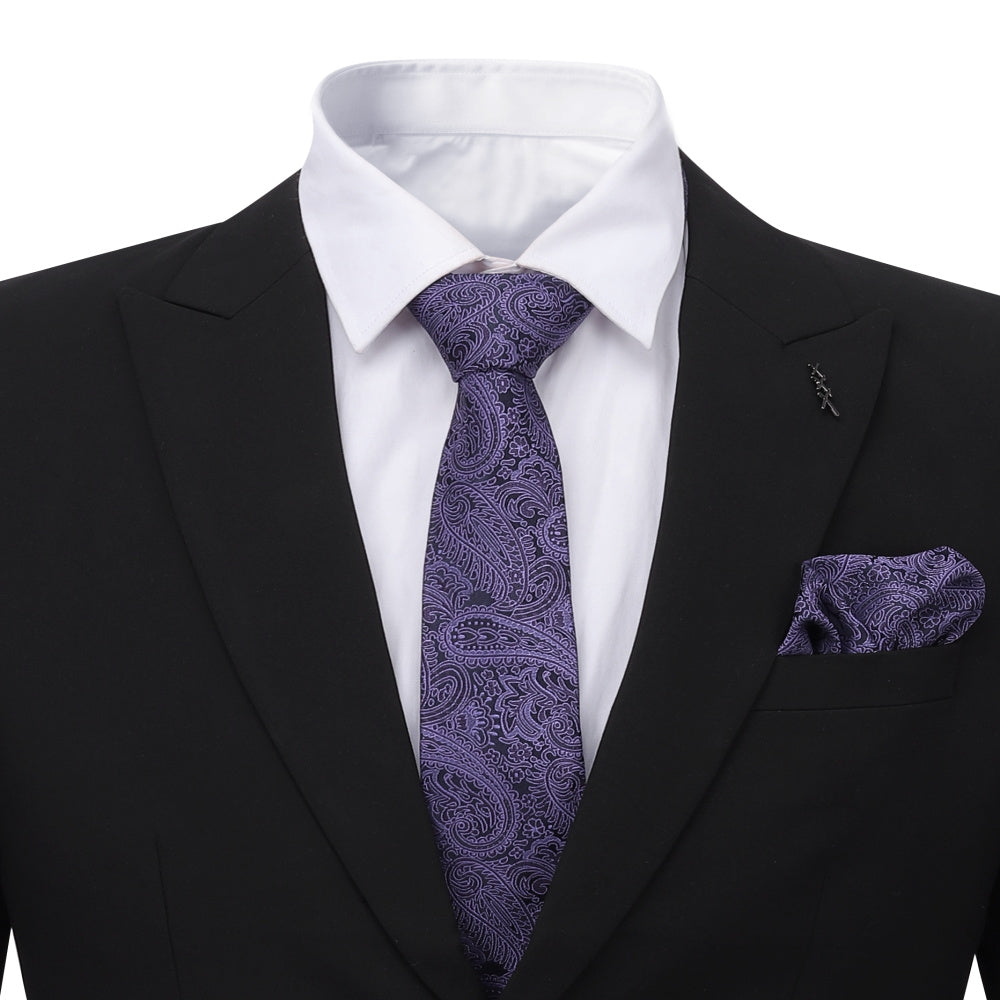 Printed Floral Tie Neckties Set with Handkerchief Cufflinks