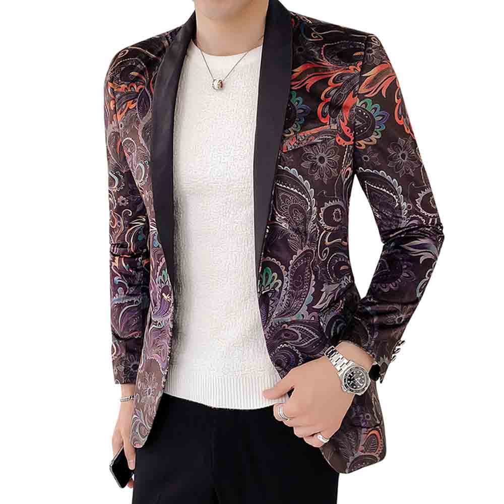 Slim Fit Floral Print Casual Blazer