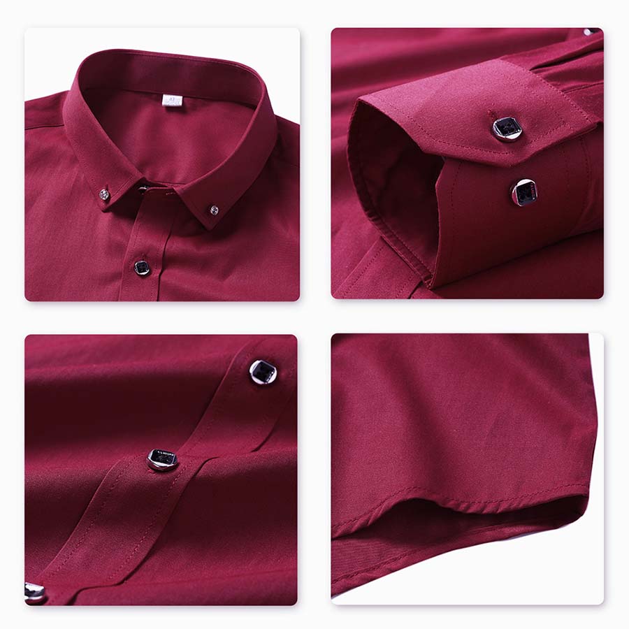 Men's Solid Long Sleeve Casual Formal Shirt Red