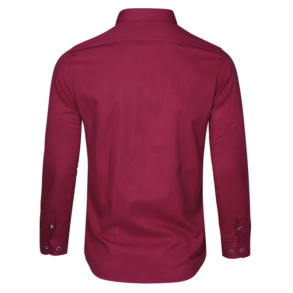 Men's Solid Long Sleeve Casual Formal Shirt Red