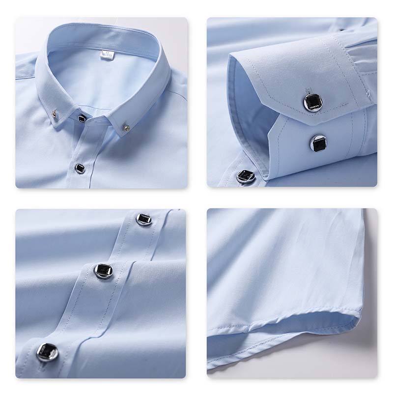 Men's Solid Long Sleeve Casual Formal Shirt Light Blue