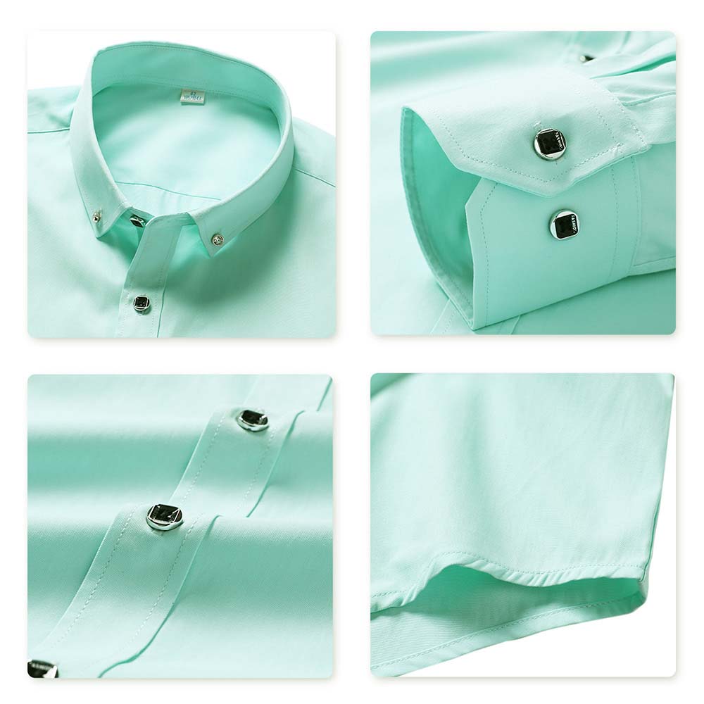 Men's Solid Long Sleeve Casual Formal Shirt Light Green