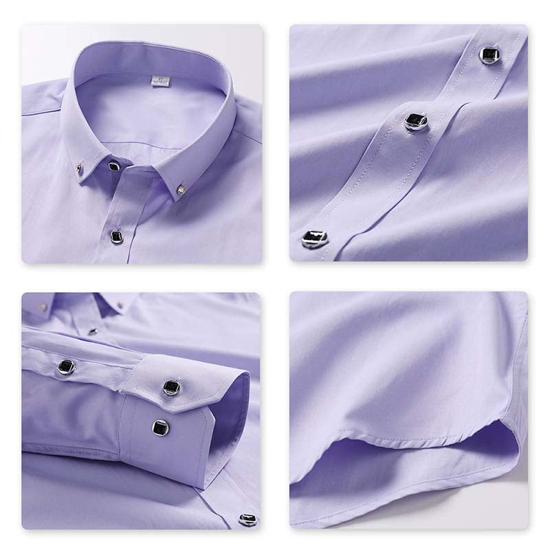 Men's Solid Long Sleeve Casual Formal Shirt Purple